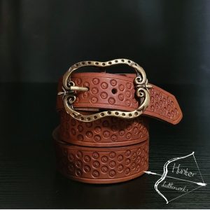 Ladies Belt, Full Grain Leather - Shweshwe Inspired